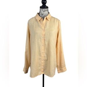 Chicos Elegant Linen No Iron Button-Up Shirt in Light Peach size 2 (Large)